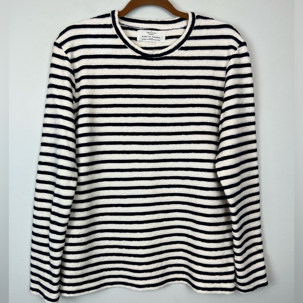 Trovata Birds Of Paradis Cotton Navy Off White Stripped 3D Textured Knit XS